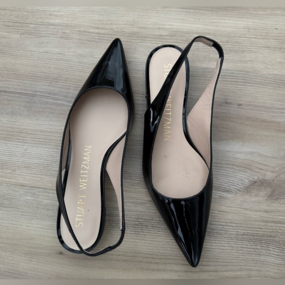 Stuart Weitzman Black Patent Leather Slingback Pointed Toe Flats Size 7